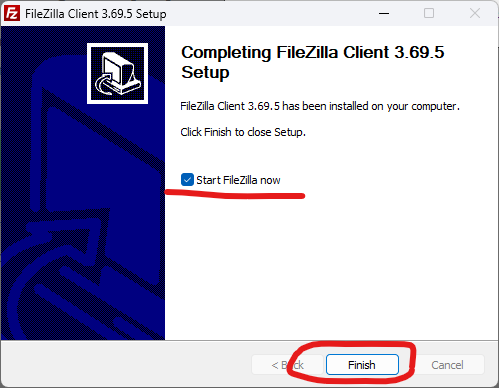 Clique sur Lancer FileZilla maintenant et sur finish quand tu as fini pour que FileZilla s'ouvre 