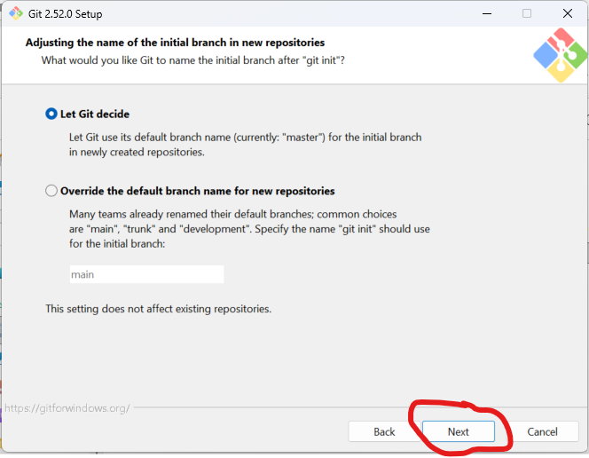 Branche initiale pour Git Bash