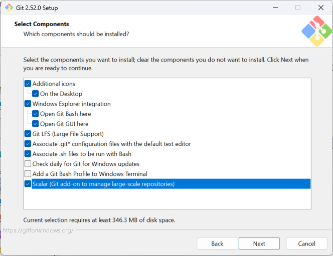 Les components possibles avec Git Bash