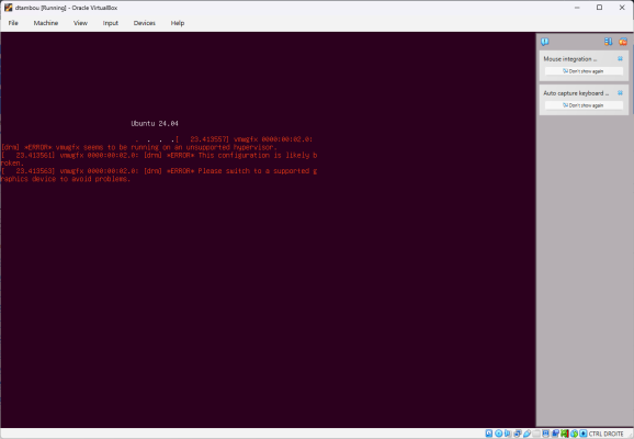 Erreur vmwgfx sur un hyperviseur non supporté dans Ubuntu sous VirtualBox