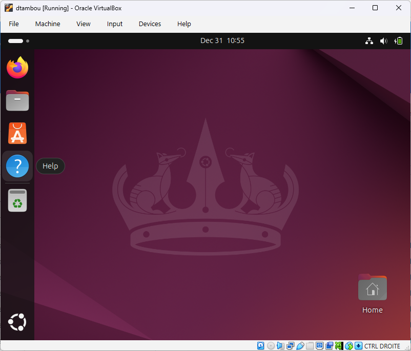 Bureau Ubuntu affiché dans VirtualBox