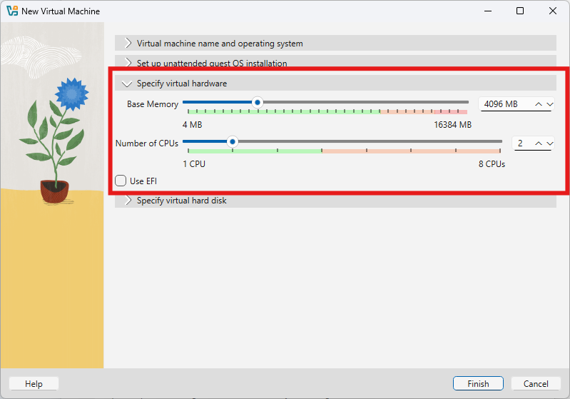 Configuration de la mémoire RAM et des CPU pour la VM Ubuntu dans VirtualBox
